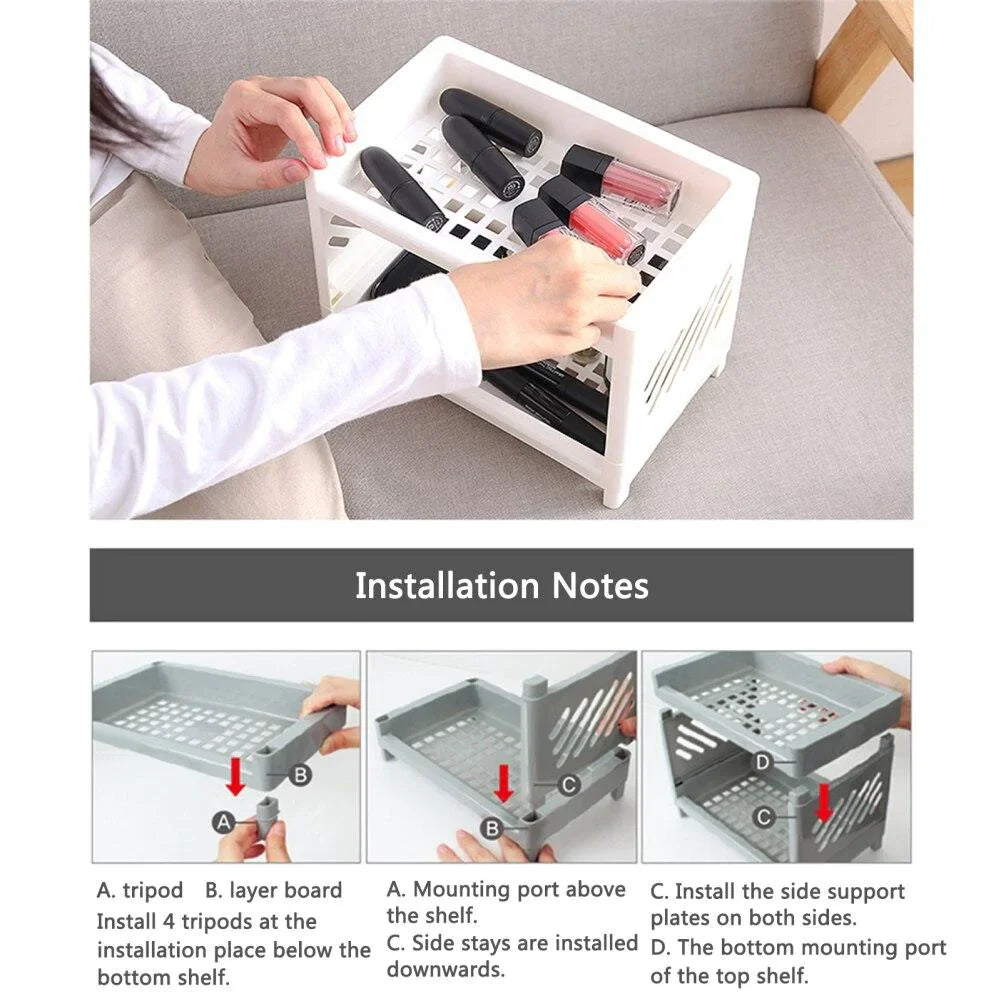 Dobbel Lag Plastic Stroge Organizer Shelf Skanto