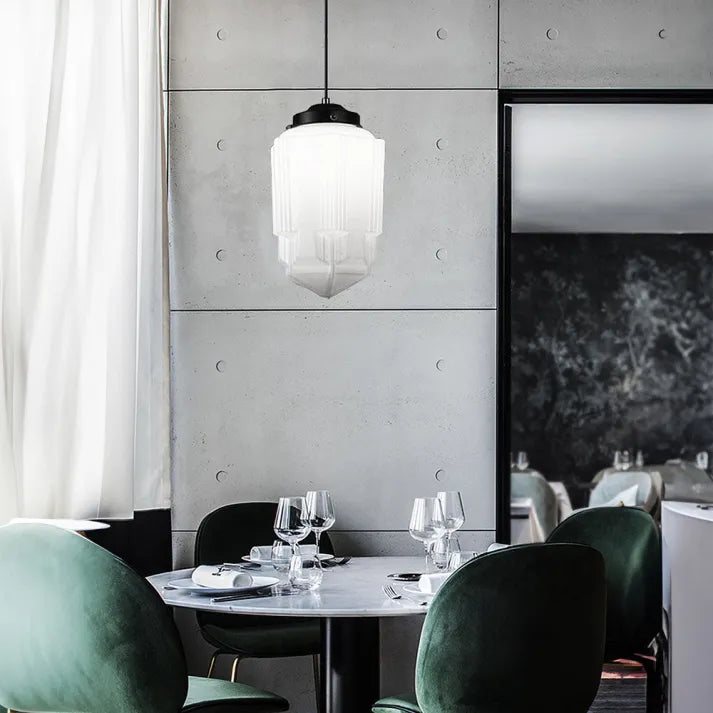 Vintage Geometrisk Hengelampe laget av Matt Glass – Retro Pendellampe for Spisestue | Skanto
