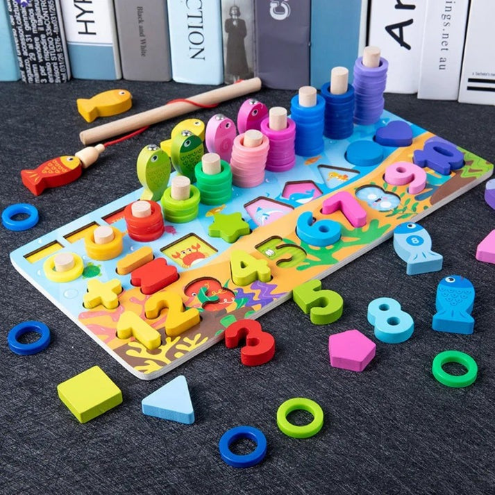Norvo | EcoToys NumPuzzle | Lære å telle med moro - Tre Montessori tallpuzzle & fiske spill