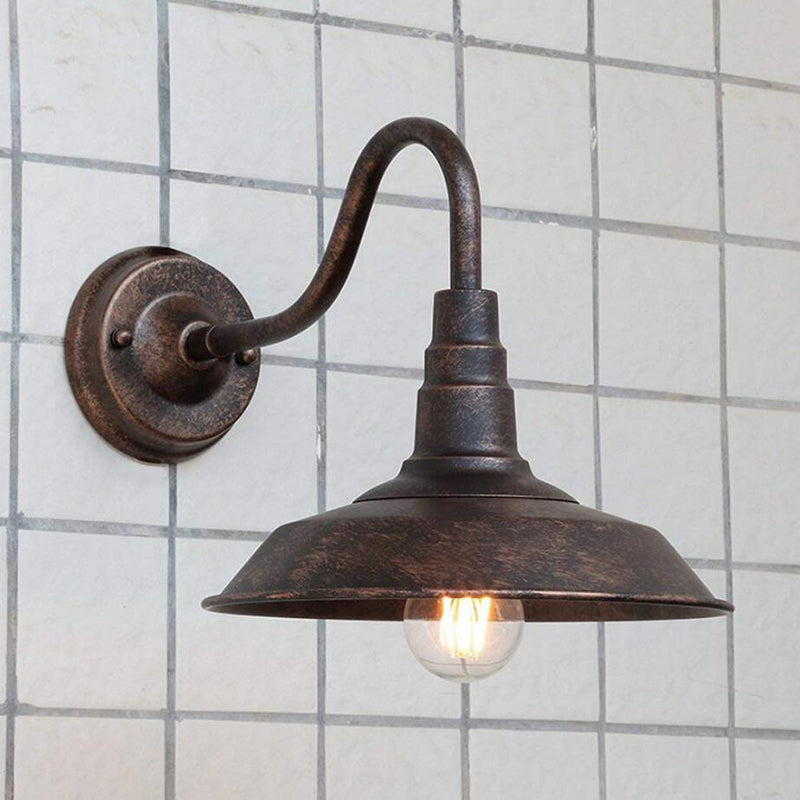 1 Pære Jern Vegglampe Rustikk Svart Finish Låve Nattbord Vegglys med Gåsehals Arm | Skanto