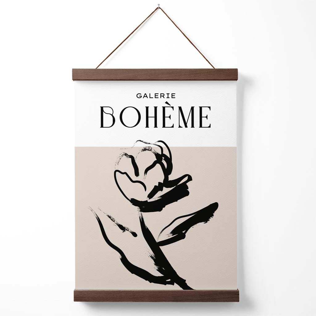Beige og svart rose boho skisse blomsterplakat med oppheng