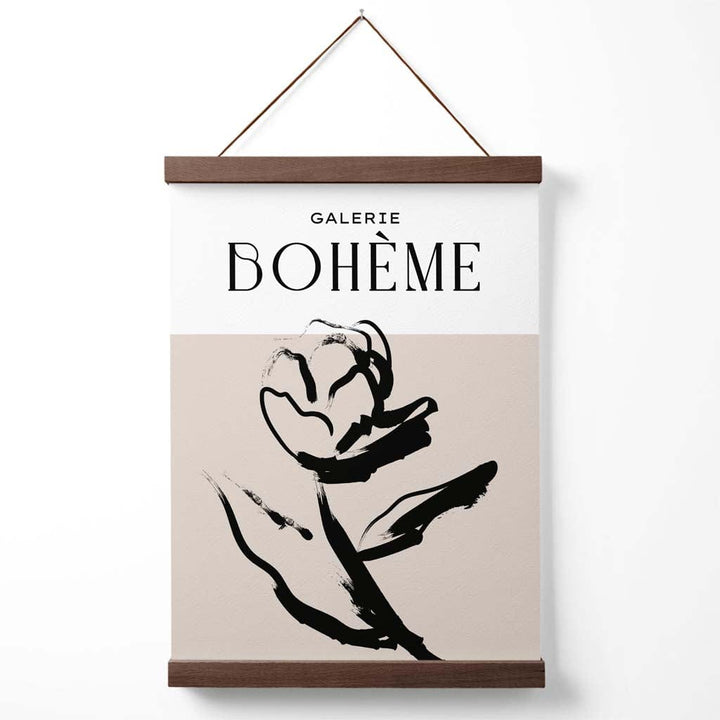 Beige og svart rose boho skisse blomsterplakat med oppheng