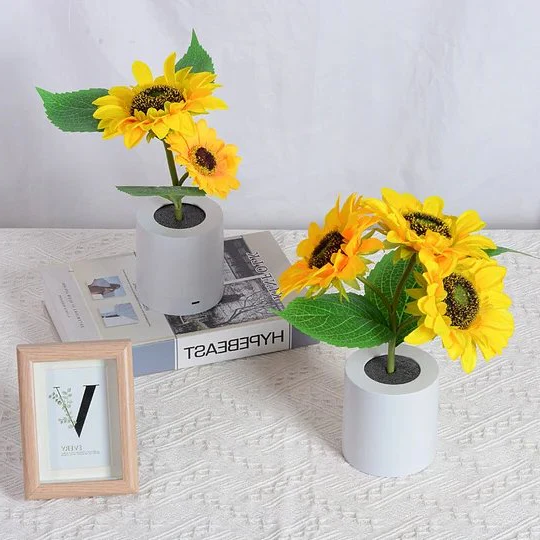 Sonnenblumenlampe – Künstliche Sonnenblume im Topf mit LED-Beleuchtung – Geschenkidee zum Valentinstag, Muttertag og Geburtstag
