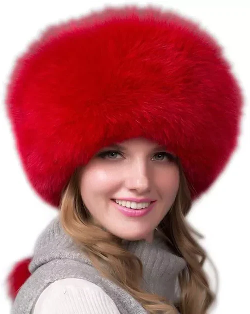 100% naturlig Fuchspelzmütze für Damen, dicke Pelzmütze, warme Wintermütze, modische Damenmütze med Ohrenschützern