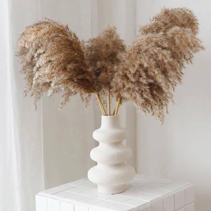 Norvo | 60 cm naturlig, ekte, brunt-beige tørket pampasgress bukett │ fluffy fjær for moderne boho hjemmeinnredning