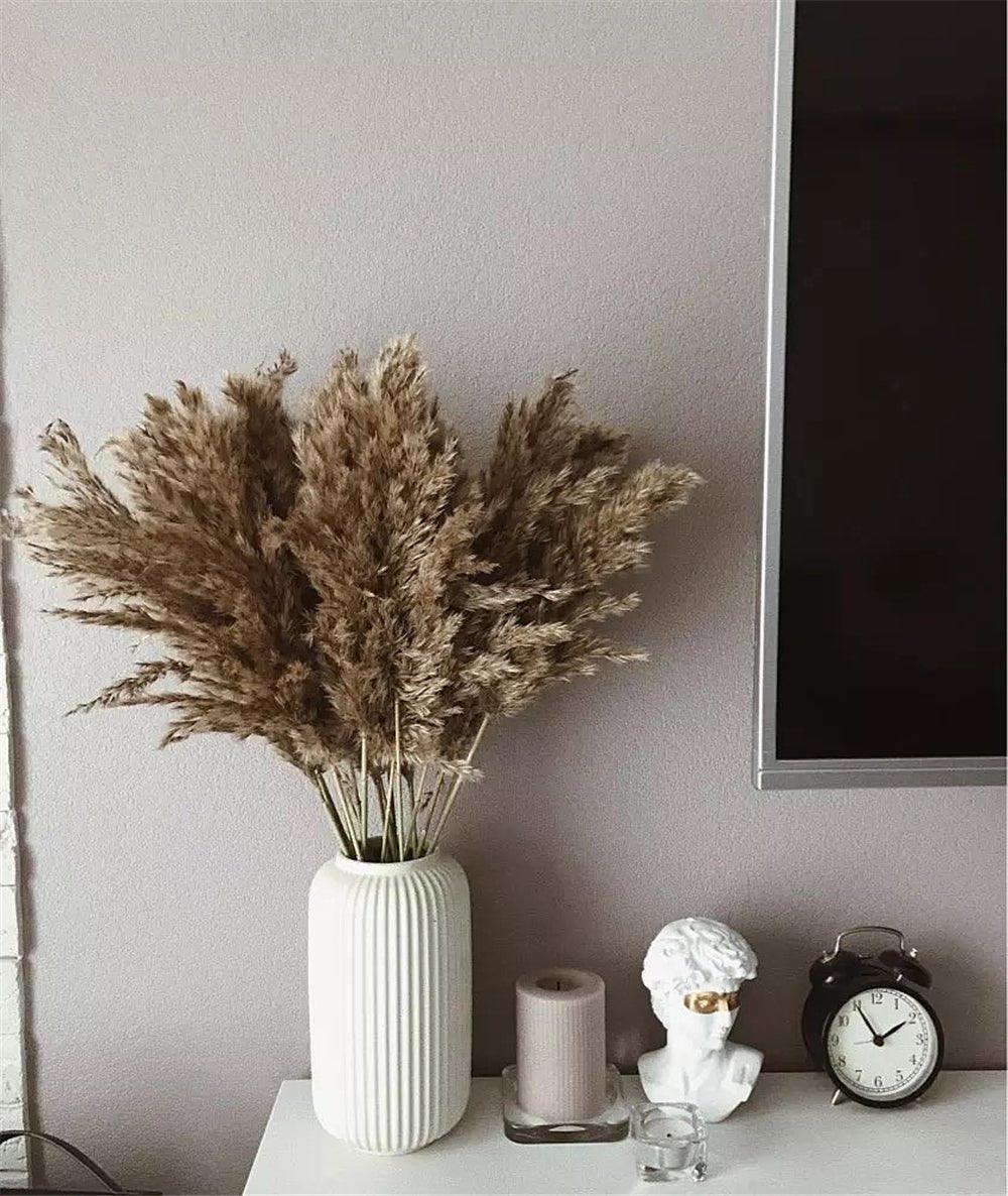 Norvo | 60 cm naturlig, ekte, brunt-beige tørket pampasgress bukett │ fluffy fjær for moderne boho hjemmeinnredning
