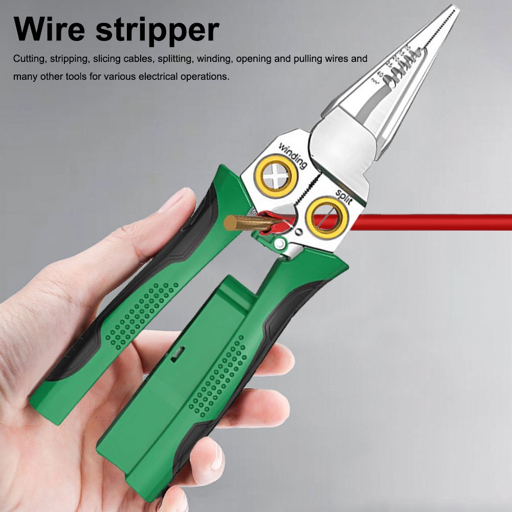 Skanto | 8 i 1 Ledningsstripper Twister for Kutting og Trekking av Ledninger, Kabelsakser, Spenningsmåler Tenger, 12V til 250V Live