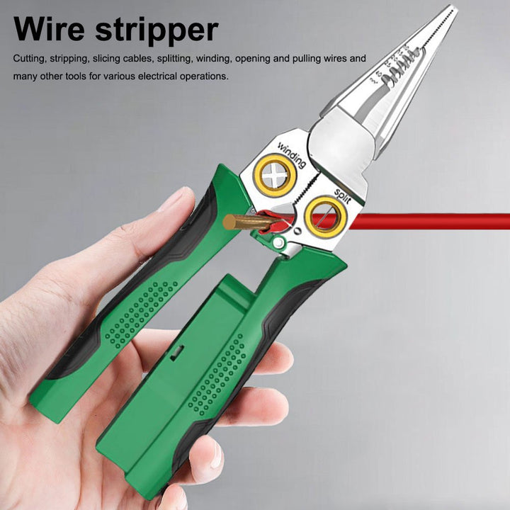 Skanto | 8 i 1 Ledningsstripper Twister for Kutting og Trekking av Ledninger, Kabelsakser, Spenningsmåler Tenger, 12V til 250V Live