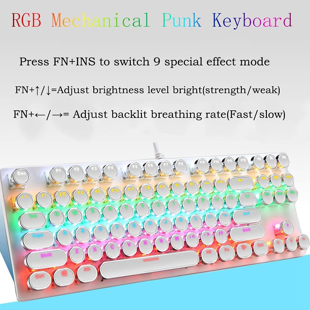 Mechanische Gaming-Tastatur med 87 Tasten, RGB-Hintergrundbeleuchtung og blauen Schaltern