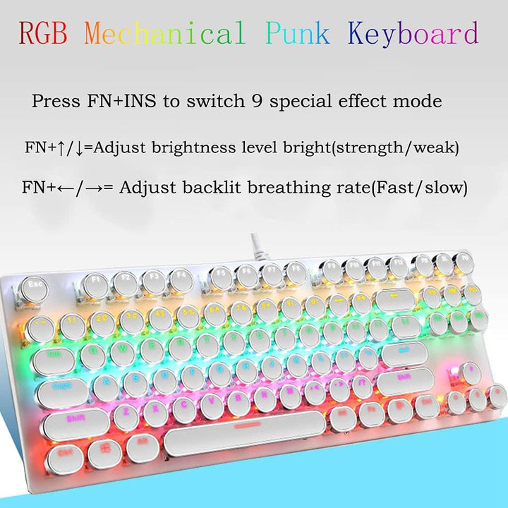 Mechanische Gaming-Tastatur med 87 Tasten, RGB-Hintergrundbeleuchtung og blauen Schaltern