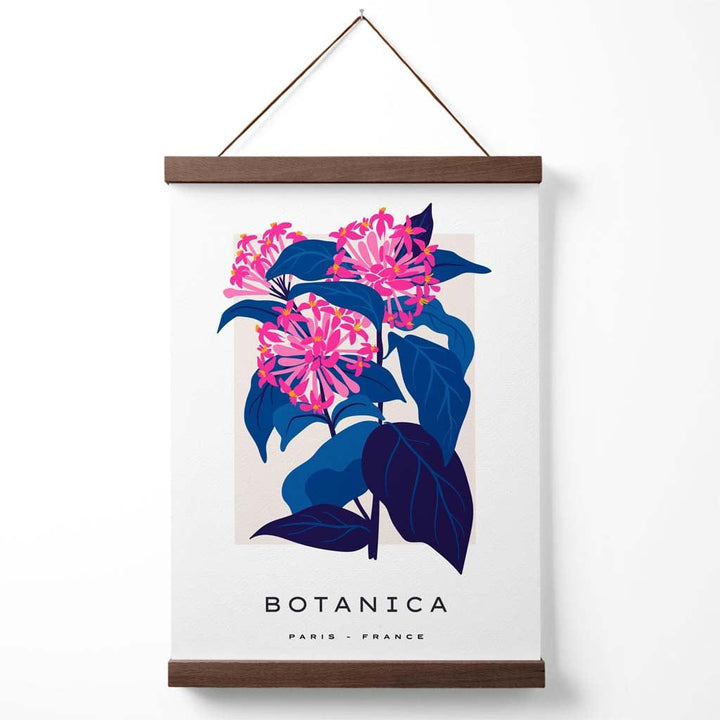 Galleriplakat med et blått og rosa kornblomstmarked, inkludert oppheng.