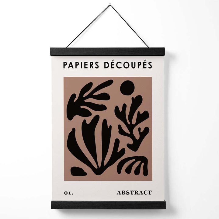 Brun og svart Matisse-stil plakat med blomsterutklipp og oppheng