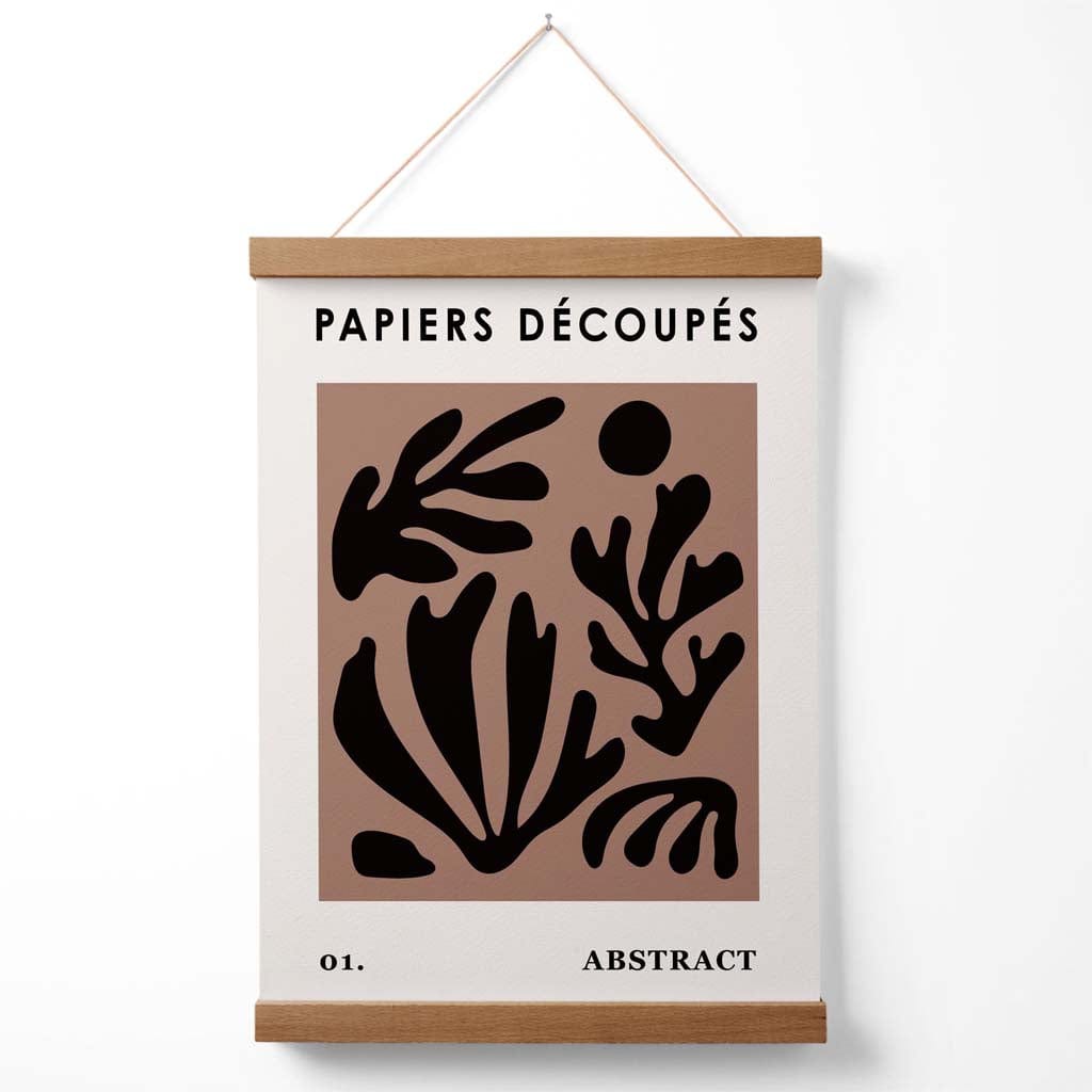 Brun og svart Matisse-stil plakat med blomsterutklipp og oppheng