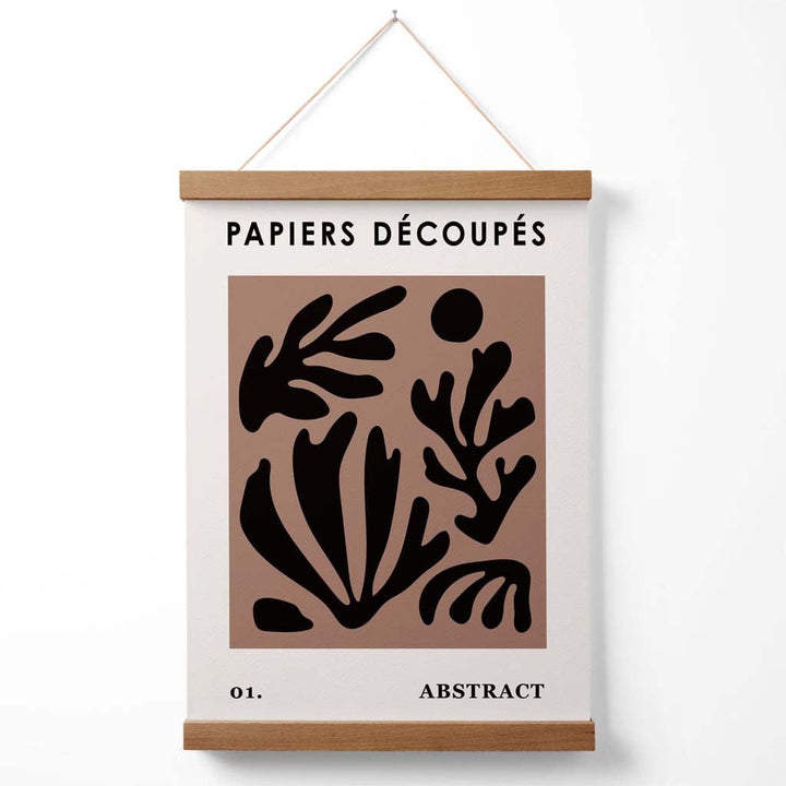 Brun og svart Matisse-stil plakat med blomsterutklipp og oppheng