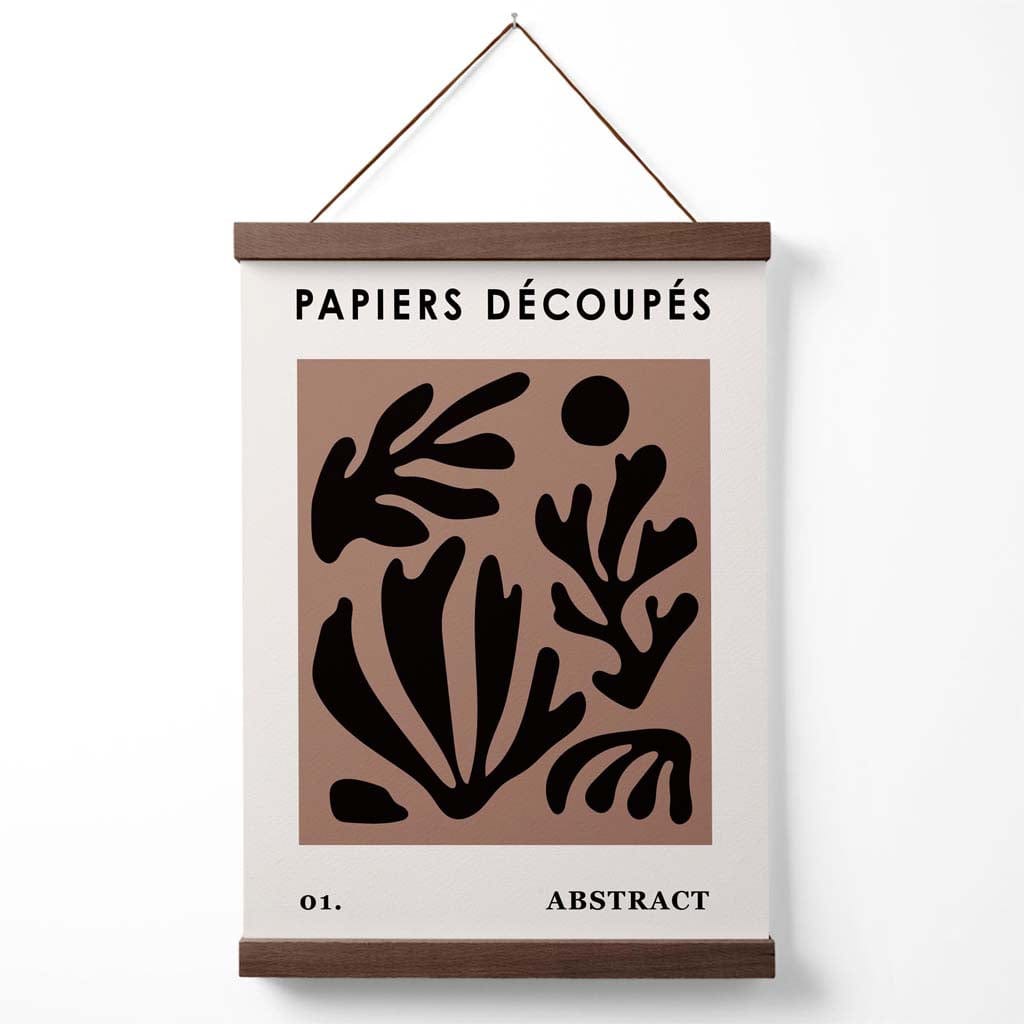 Brun og svart Matisse-stil plakat med blomsterutklipp og oppheng