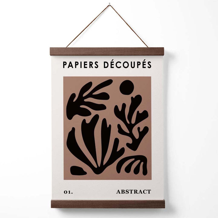 Brun og svart Matisse-stil plakat med blomsterutklipp og oppheng