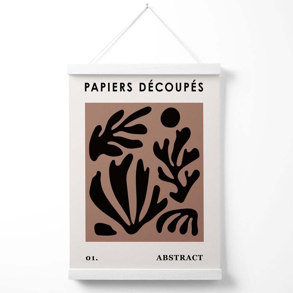 Brun og svart Matisse-stil plakat med blomsterutklipp og oppheng