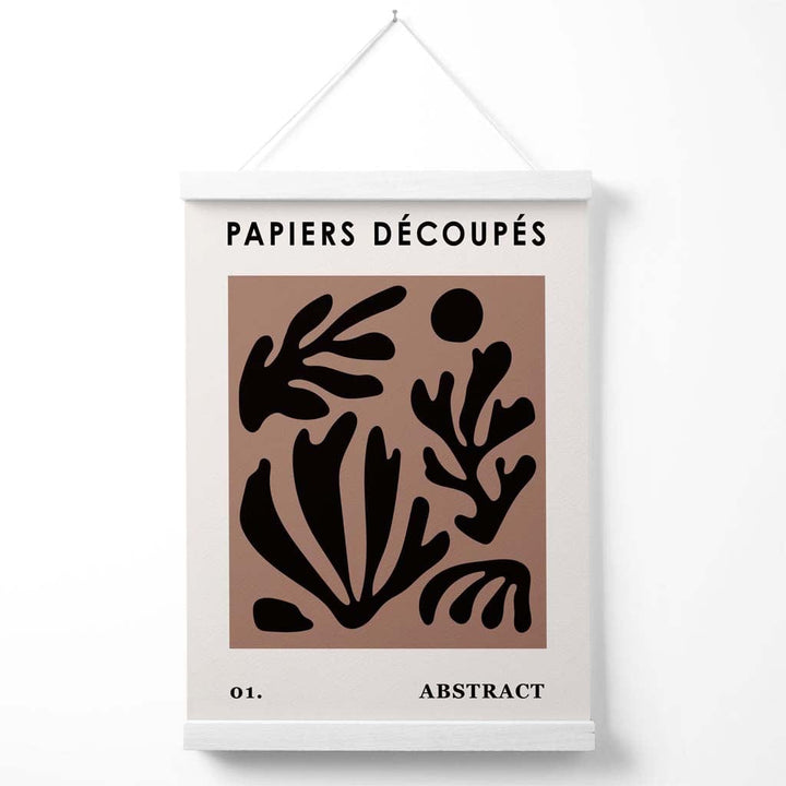 Brun og svart Matisse-stil plakat med blomsterutklipp og oppheng