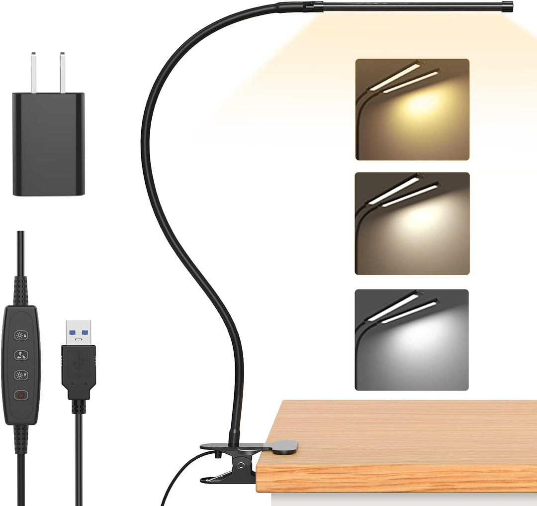 Skanto | 77 LED Skrivebord Klemme Lampe med USB Strøm & Fleksibel Gåsehalefeste – Serava