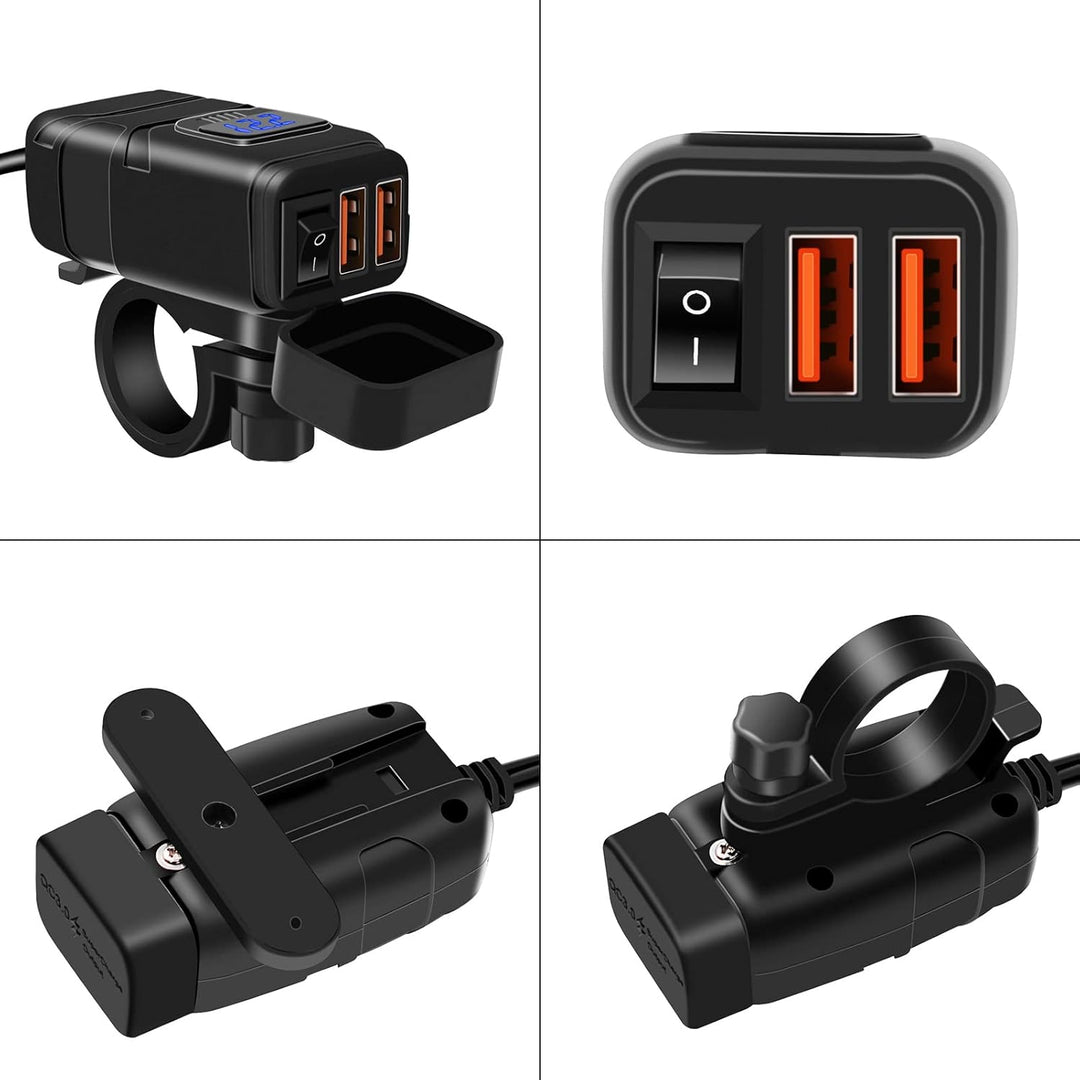 Skanto | Motorsykkel USB- og Type-C Hurtiglader med Voltmeter – Drayvik