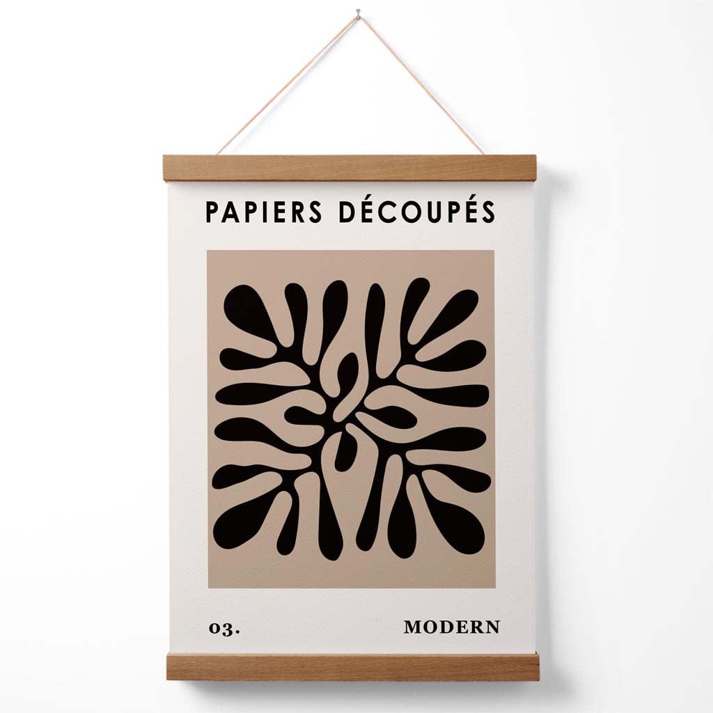 Beige og svart Matisse-stil plakat med blomsterutklipp og oppheng