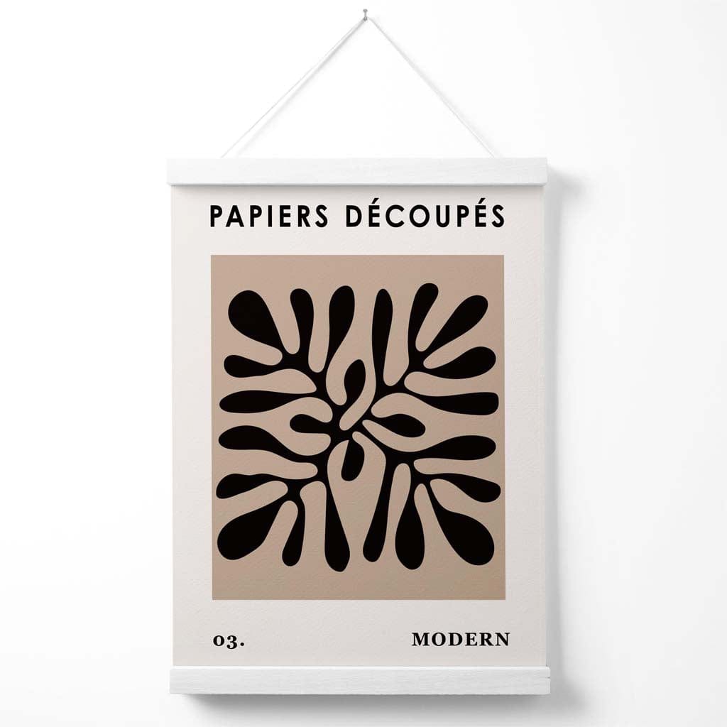 Beige og svart Matisse-stil plakat med blomsterutklipp og oppheng