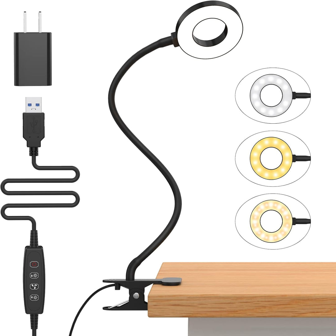 Skanto | 3 fargemodi LED-bordklemmlampe med & fleksibel gåsnek – Selvara (1+1 GRATIS)