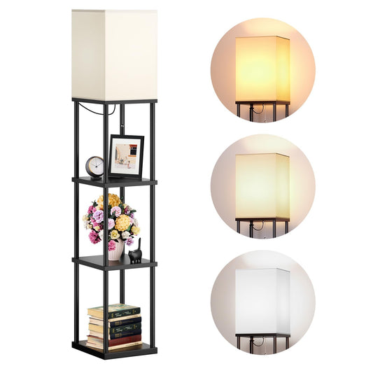 Norvo | Addlon 4-nivå moderne gulvlampe med hyller og 3Cct LED-pære - svart, 164 cm H