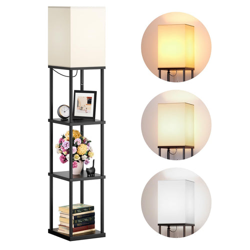 Skanto | Addlon 4-nivå moderne gulvlampe med hyller og 3Cct LED-pære - svart, 164 cm H