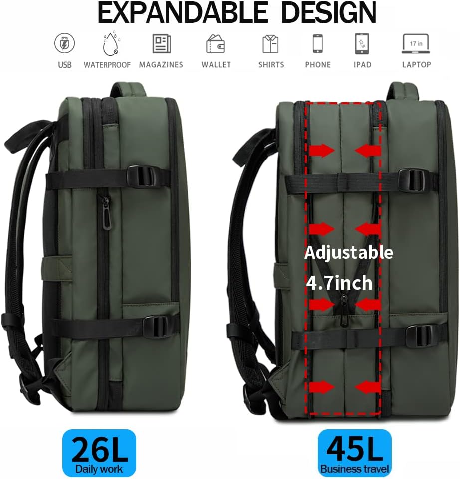 Utvidbar 26–45L Vanntett Reise Ryggsekk med Laptoplomme & Duffelbærer | Skanto