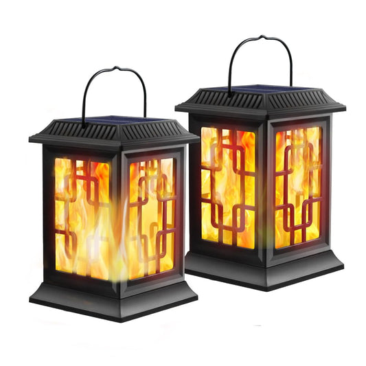 Norvo | Haoyishu Solarlamper - Utendørs hengende sollys med flammende lys, dekorative hage lanterner, vanntette Led lys for hage, patio, gangvei, hage - 2 pakke