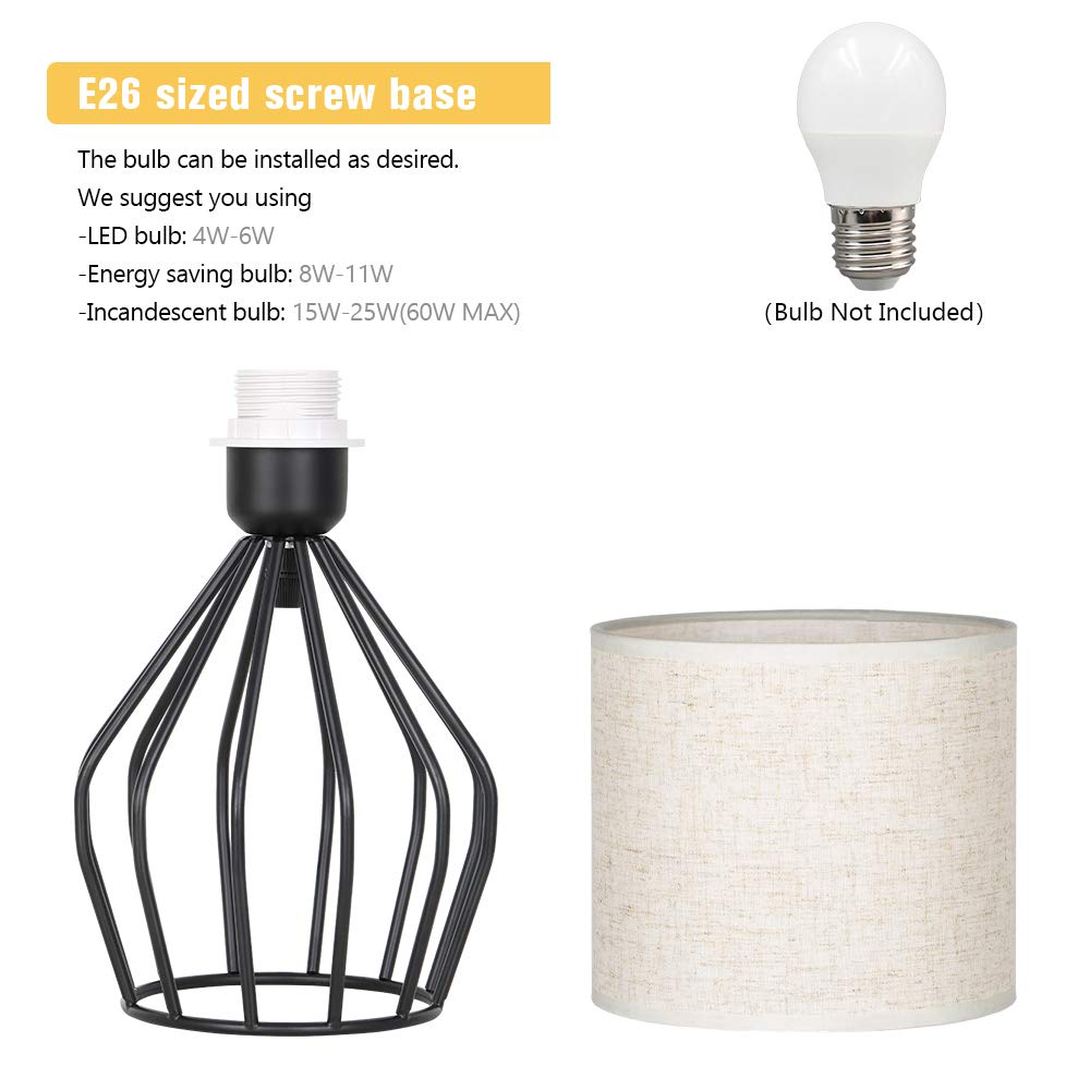 Skanto | Haitral Svart Moderne Bordlampe - Minimalistisk Nattbordlampe Med Lin-Skjerf For Soverom & Stue