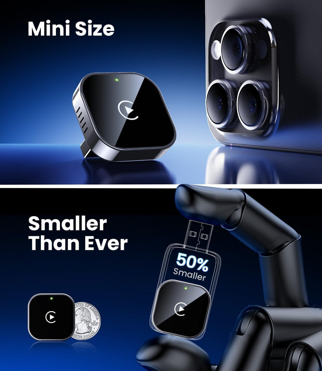 Skanto | Mini trådløs CarPlay-adapter med dual-band tilkobling og kompakt design – Novaro