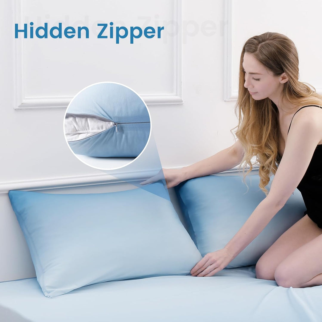 2 Pak Blå Kjølepillowcases – Pustende, Myke, Hud- og Hårbeskyttende | Skanto
