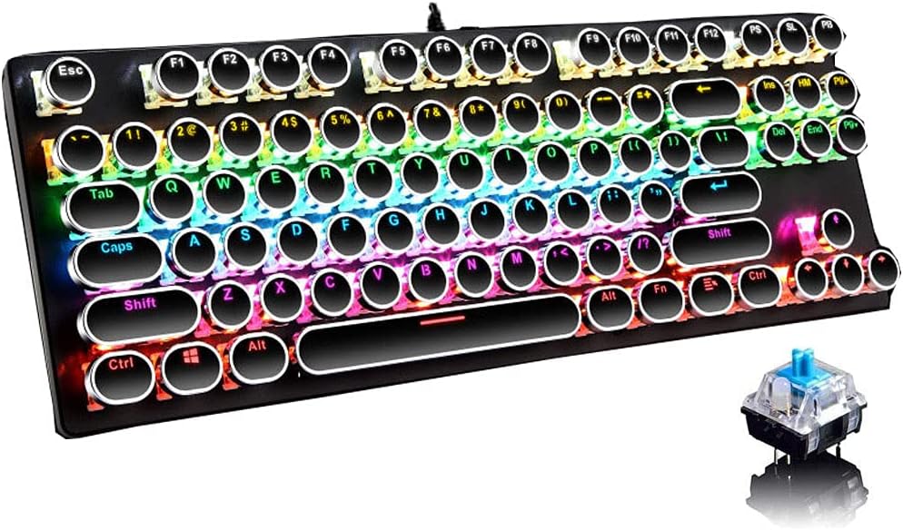 Mechanische Gaming-Tastatur med 87 Tasten, RGB-Hintergrundbeleuchtung og blauen Schaltern