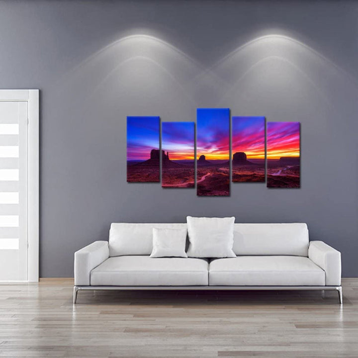 Sett med 5 veggbilder "Sunrise Monument Valley"