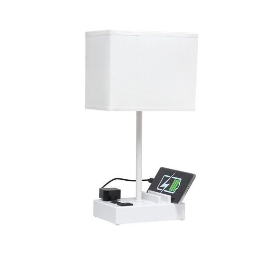 Norvo | Enkle Design Lt1110-Wow 15.3&quot; Høy Moderne Rektangulær Multi-Bruk 1 Lt Nattbord Skrivebord Lampe Med 2 Usb-porter & Ladekontakt Med Hvit Stoffsjerm For Soverom,Stue,Studenthybel,Kontor,Nattbord,Hvit