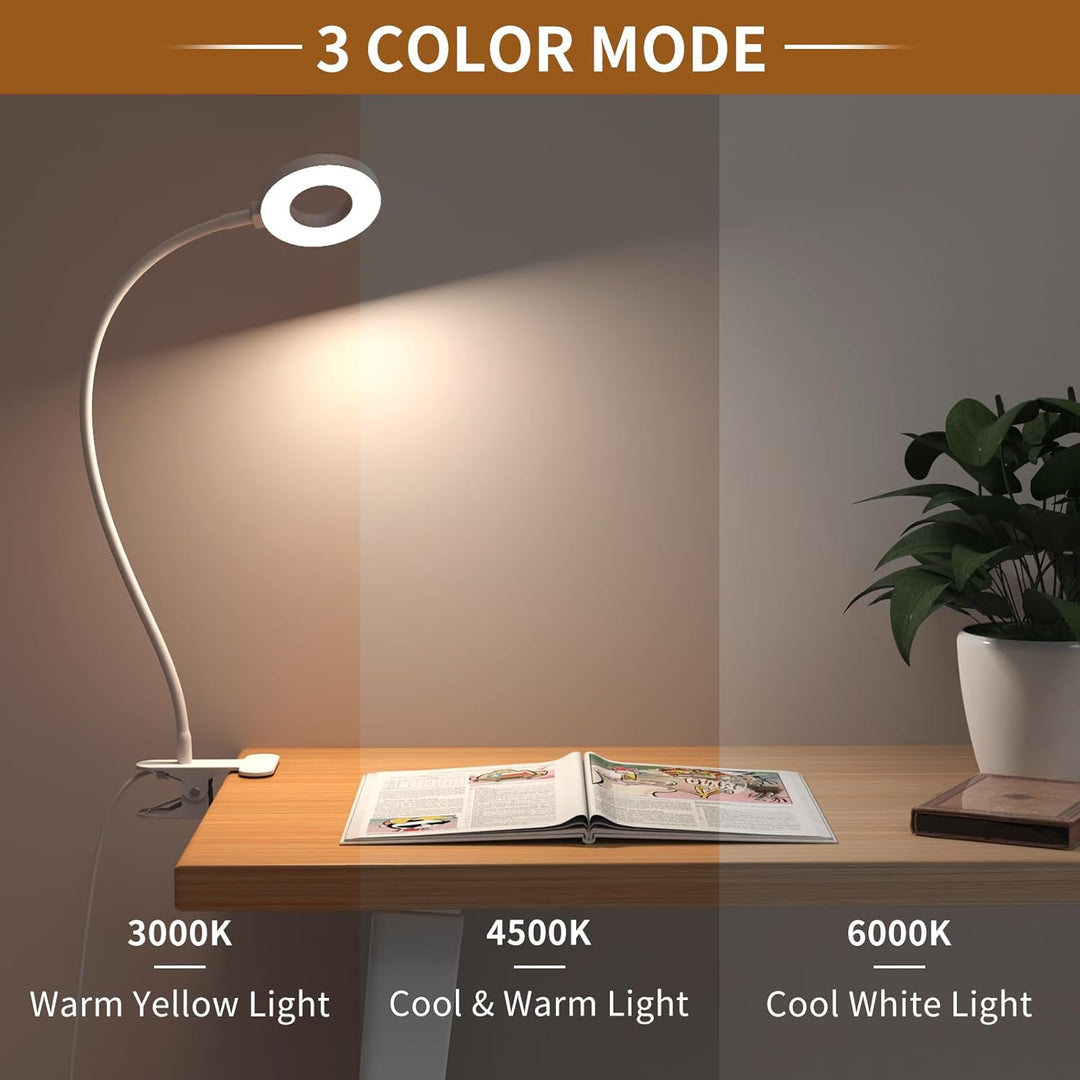 Skanto | 3 fargemodi LED-bordklemmlampe med & fleksibel gåsnek – Selvara (1+1 GRATIS)
