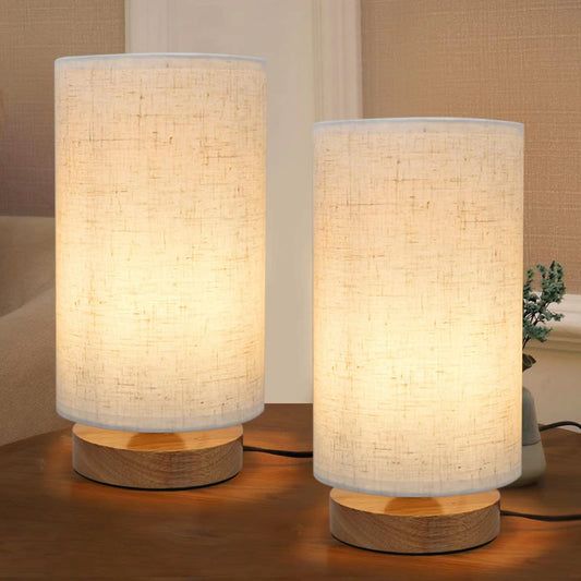 Norvo | Bordlamper For Soverom Sett Av 2, Minimalistiske Nattbordlamper Sett Av 2 Med Rund Stoflignende Skjerm, Leselampe Liten Sett Av 2 For Barnerom, Natt Nattbordlampe Sett For Stue, Kontor