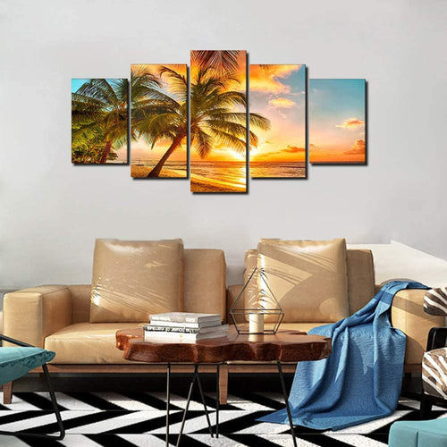 5 stk Sunset Sea Beach lerret veggkunst maleri | Skanto