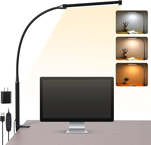 Skanto | LED Skrivebordslykt Med Klemme, Fleksibel Gås-hals Og 3 Lysmoduser