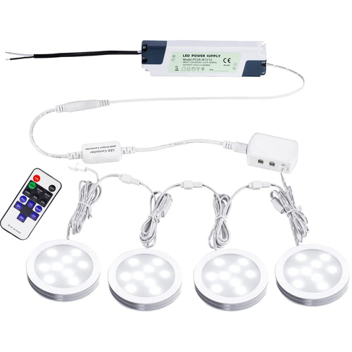 Skanto | Aiboo Linkbare Led Under Skap Lys Hardwired 12V Slim Aluminium Dimmbar Puck Lys Med Fjernkontroll For Skapbelysning (4 Lys, Dagslys Hvit, Ingen Veggkontakt)