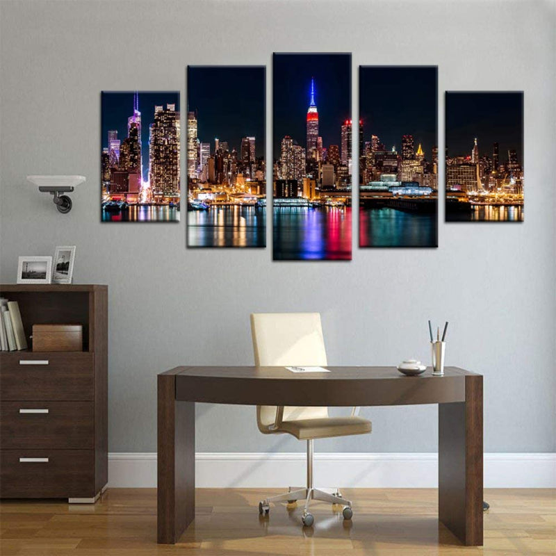 Sett med 5 veggbilder med skyline-motiv