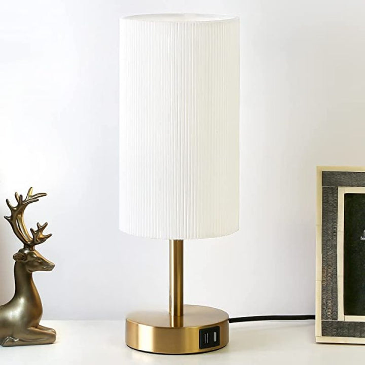 Skanto | Lampe med USB-tilkobling Berøringskontroll Bordlampe for Soverom Tre 3-trinns dimbar Sengelampe med Rund Linestoffskjerm for Stue, Studenthybel, Hjemmekontor