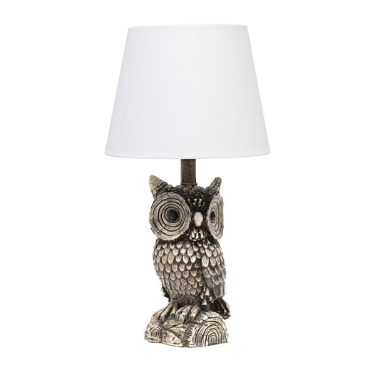 Norvo | Enkle design Lt2098-Hvitt Woodland 19.85&quot; Høy moderne polyresin stående brun & hvit nattugle sengebord lampe med hvit avsmalnende trommeskjerm for dekor, soverom, barnerom, barnerom, stue
