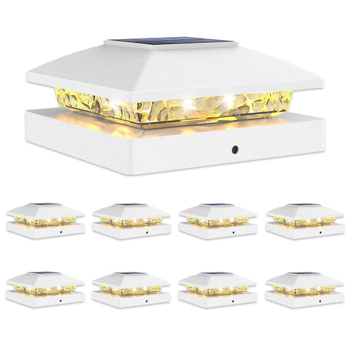 Skanto | Volisun 4X4 Solcelle Cap Light 8Pack, Solcelle Gjerde - Post Lys Utendørs Vanntett For Tre/Vinyl, Hvit Dekke Cap Light Solenergi