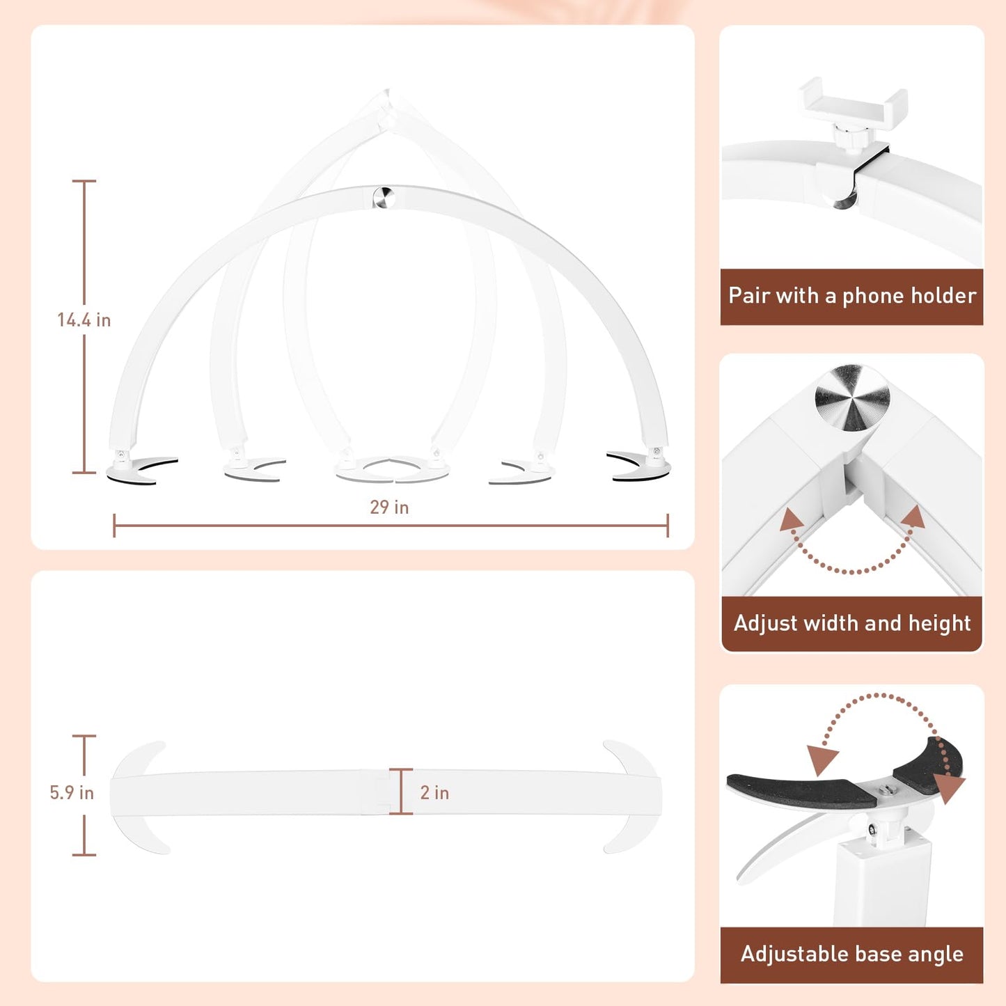Norvo | Hitti Halvmåne Negle Bordlampe Med Telefonholder, 7 Farger, 10 Lysstyrker, Fjernkontroll - Hvit
