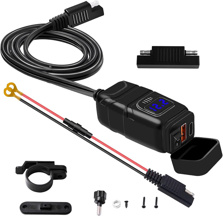 Skanto | Motorsykkel USB- og Type-C Hurtiglader med Voltmeter – Drayvik