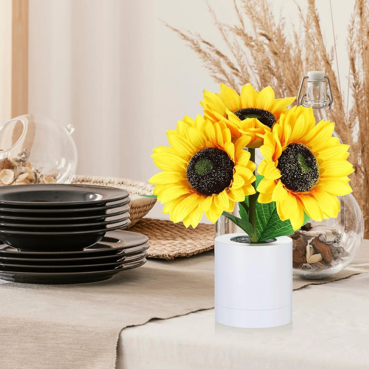 Sonnenblumenlampe – Künstliche Sonnenblume im Topf mit LED-Beleuchtung – Geschenkidee zum Valentinstag, Muttertag og Geburtstag