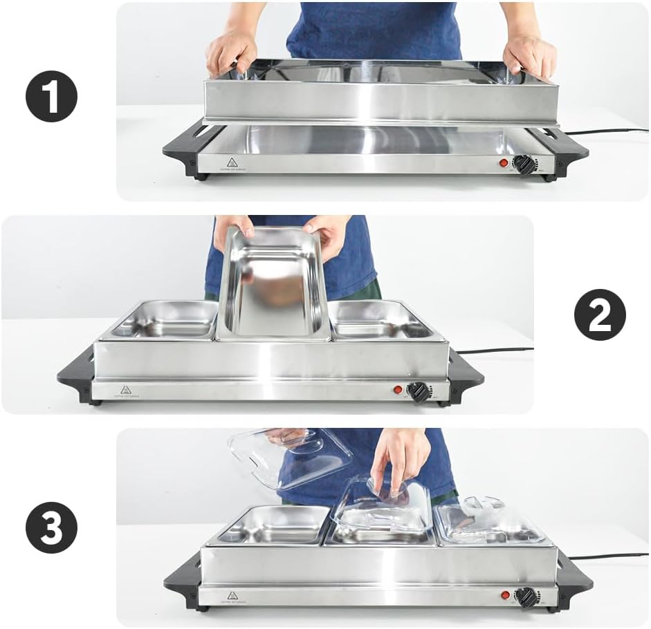 Skanto | Elektrisk Buffet Matvarmer med 3 × 2,5L Fat & Temperaturkontroll – Valtero